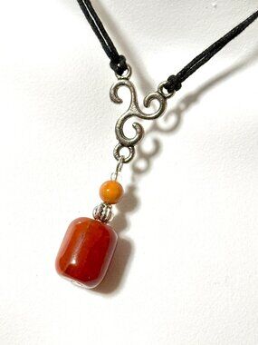 2/$20, Burnt Orange Snakeskin Agate Necklace, Genuine Gemstone Cord Necklace